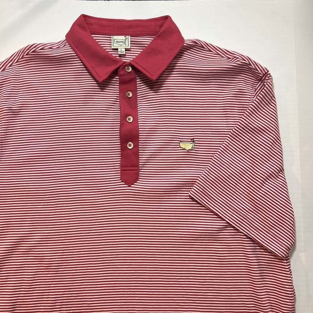 Masters Collection Red & White Striped Luxury Cotton Golf Polo Shirt Size Large